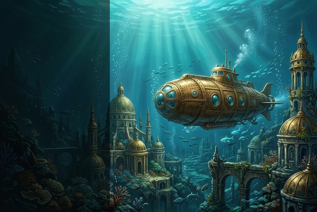 Victorian submarine in an underwater city
